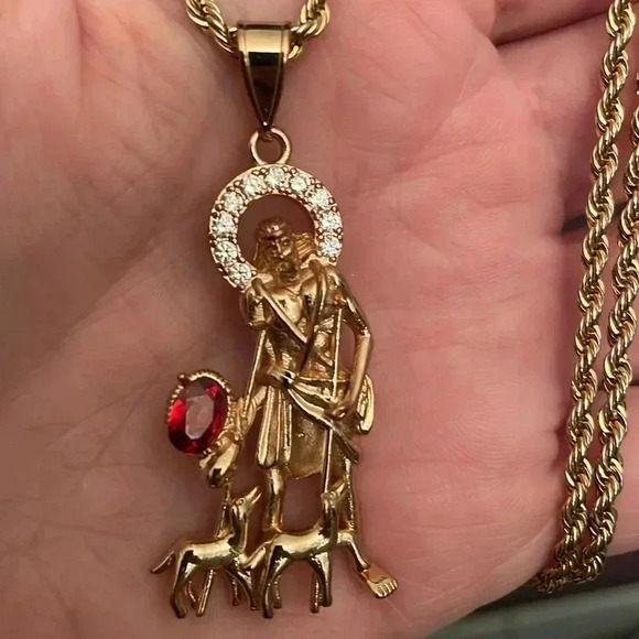 Other - Gold Bonded Saint Lazarus Pendant with 14k Gold filled Rope Chain